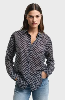 Женская темно-синяя блуза с узором REL GEOMETRIC CTN SILK Синий 38 Gant 4300434