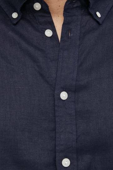 Льняная рубашка Les Deux цвет синий regular воротник button-down Льняная рубашка Les Deux цвет синий regular воротник button-down