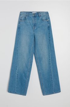 Джинси wide leg із середньою талією та декоративними рядками - синій