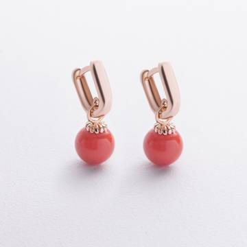 Серьги с кораллом (красное золото) с08755 Серьги с кораллом (красное золото) с08755