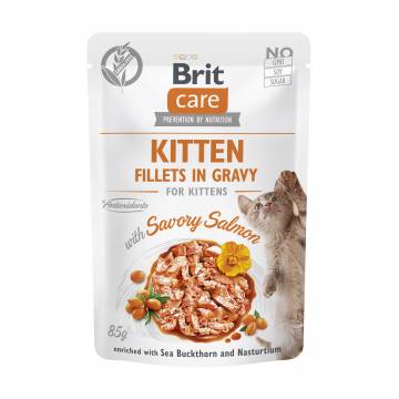 Влажный корм для котят Brit Care Kitten Fillets In Gravy With Savory Salmon с филе лосося в соусе, 85 г Влажный корм для котят Brit Care Kitten Fillets In Gravy With Savory Salmon с филе лосося в соусе, 85 г