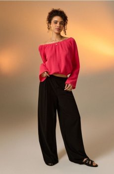 Віскозні штани широкого крою - чорний