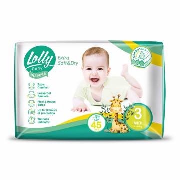 Подгузники Lolly Extra Soft & Dry Midi размер 3 (4-9 кг), 45 шт Подгузники Lolly Extra Soft & Dry Midi размер 3 (4-9 кг), 45 шт