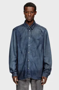 Мужская синяя рубашка в клетку Синий M Diesel A21043 09N84