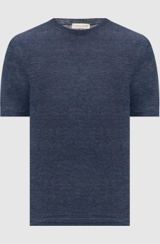 Синяя футболка с льна и шелка