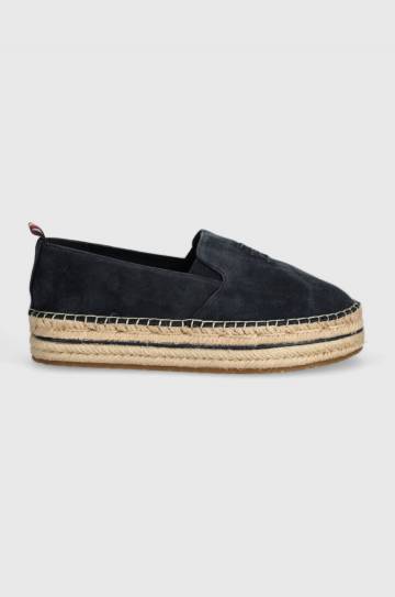 Замшевые эспадрильи Tommy Hilfiger TH EMBROIDERED SUEDE FLATFORM цвет синий на платформе FW0FW07695 Замшевые эспадрильи Tommy Hilfiger TH EMBROIDERED SUEDE FLATFORM цвет синий на платформе FW0FW07695