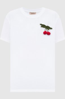 Белая футболка с вышивкой логотипа