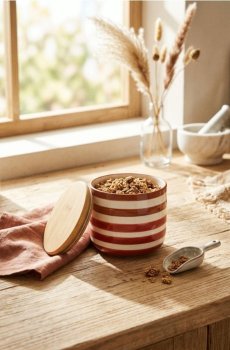 Керамічний контейнер для продуктів з бамбуковою кришкою - червоний