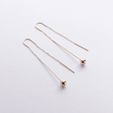 Серьги "Шарики" в желтом золоте на цепочке с08824 Серьги "Шарики" в желтом золоте на цепочке с08824