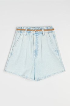 Джинсові шорти paperbag з поясом - синій