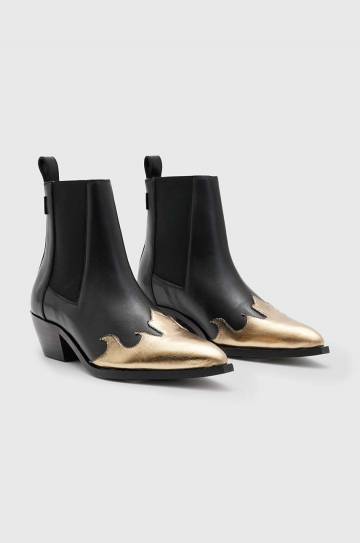 Кожаные полусапоги AllSaints Dellaware Boot женские цвет чёрный каблук кирпичик WF733Z Кожаные полусапоги AllSaints Dellaware Boot женские цвет чёрный каблук кирпичик WF733Z