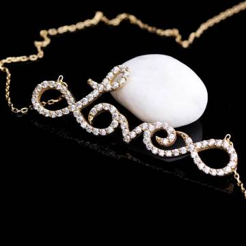 Золотое колье "Love" с фианитами кол00612 Золотое колье "Love" с фианитами кол00612