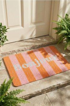 Смугастий килимок з написом Bonjour - різнобарвний