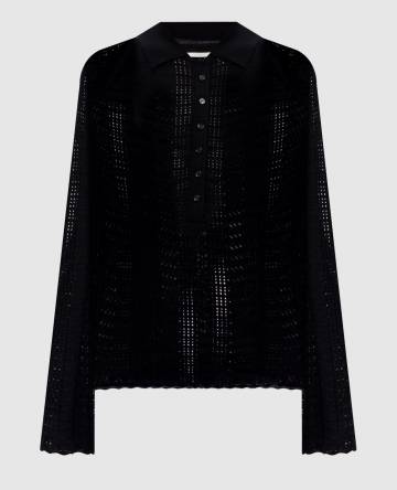 Черный ажурный топ TIHA с воротником-поло