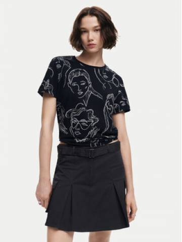 Desigual Футболка Caras 24WWTK54 Чорний Regular Fit Desigual Футболка Caras 24WWTK54 Чорний Regular Fit