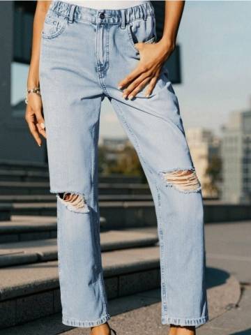 Джинси mom fit із потертостями - синій Джинси mom fit із потертостями - синій
