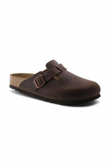Шлепанцы из нубука Birkenstock Boston SFB цвет коричневый 159713 Шлепанцы из нубука Birkenstock Boston SFB цвет коричневый 159713