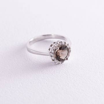 Золотое кольцо (дымчатый топаз, фианиты) к02124б Золотое кольцо (дымчатый топаз, фианиты) к02124б