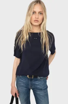 Женская темно-синяя футболка Ella Синий S ZADIG&VOLTAIRE JWTS02830_ENCRE
