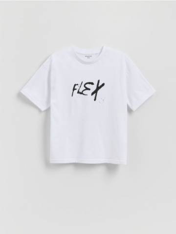 Reserved - Бавовняна футболка з написом - кремовий - 946EG-01X