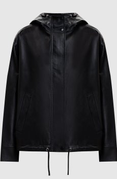 Черная кожаная куртка с капюшоном