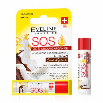 Бальзам для губ Eveline Cosmetics Argan Oil Sos SPF 10 Кокос, восстанавливающий, увлажняющий, 4.2 г Бальзам для губ Eveline Cosmetics Argan Oil Sos SPF 10 Кокос, восстанавливающий, увлажняющий, 4.2 г