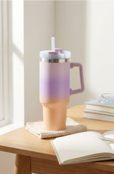 Термокружка з ручкою та соломинкою - різнобарвний
