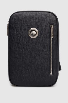 Синяя кожаная сумка-слинг с эмблемой