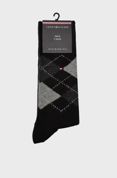 Мужские черные носки (2 пары) TH MEN SOCK CHECK Черный 39-42 Tommy Hilfiger 100001495