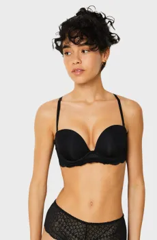 Женский черный бюстгальтер-бандо пуш-ап IDOLE Черный 70B Etam 6546957