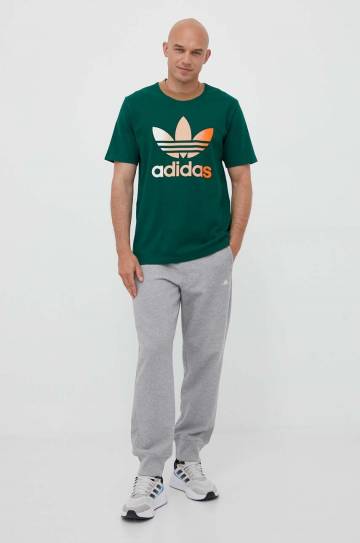 Хлопковая футболка adidas Originals цвет зелёный с принтом Хлопковая футболка adidas Originals цвет зелёный с принтом