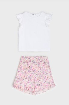 Бавовняний комплект з квітковим принтом і воланами - різнобарвний