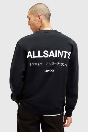 Хлопковая кофта AllSaints UNDERGROUND мужская цвет чёрный с принтом M033NB Хлопковая кофта AllSaints UNDERGROUND мужская цвет чёрный с принтом M033NB