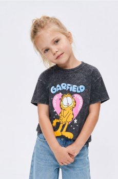Бавовняна футболка з принтом і ефектом прання Garfield - чорний