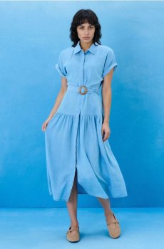 Міді сукня з поясом і комірцем із ліоцелу - light blue