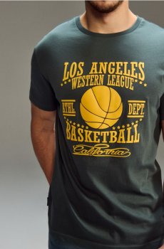 Бавовняна oversize футболка з принтом - синьо-зелений