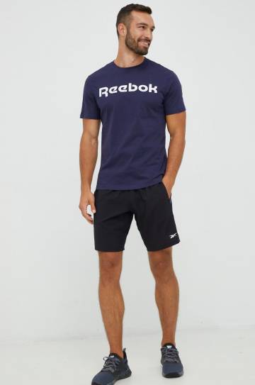 Хлопковая футболка Reebok цвет синий с принтом Хлопковая футболка Reebok цвет синий с принтом