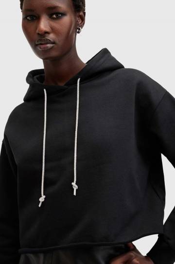 Хлопковая кофта AllSaints PIPPA SPARKLE HOODY женская цвет чёрный с капюшоном однотонная W117JB Хлопковая кофта AllSaints PIPPA SPARKLE HOODY женская цвет чёрный с капюшоном однотонная W117JB