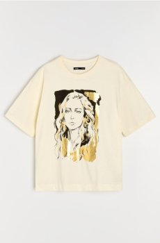 Бавовняна футболка з принтом - світло-жовтий