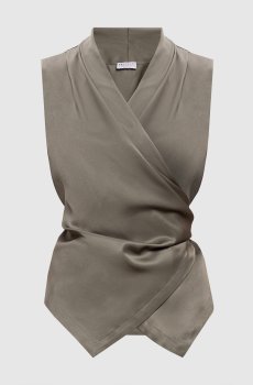 Блуза цвета хаки на запах из шелка