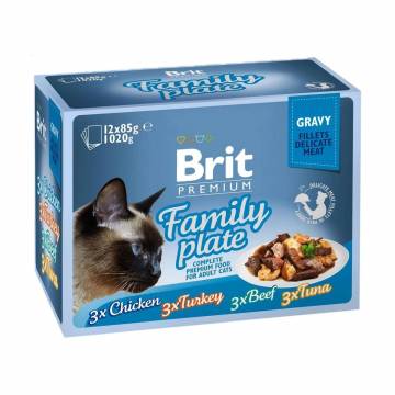 Набор паучей для кошек Brit Premium Семейная тарелка в соусе, 12*85 г Набор паучей для кошек Brit Premium Семейная тарелка в соусе, 12*85 г