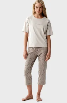 Женская бежевая пижама (футболка, брюки) Бежевый XXL Atlantic NLP-509