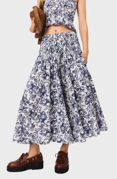 Женская белая юбка с узором Белый 34 MAJE MFPJU01463_Blue fruits print