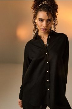 Сорочка oversize із додаванням льону - чорний