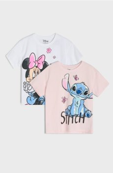 Бавовняна футболка з принтом 2 pack Minnie and Stitch - білий