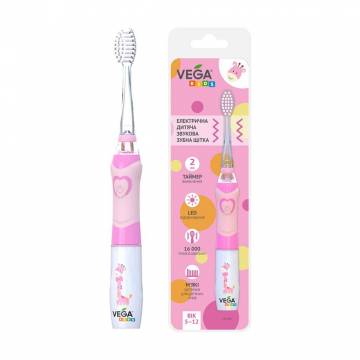 Электрическая детская звуковая зубная щетка Vega Kids VK-400Р Light-Up от 5 до 12 лет, розовая, 1 шт Электрическая детская звуковая зубная щетка Vega Kids VK-400Р Light-Up от 5 до 12 лет, розовая, 1 шт