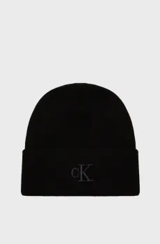 Мужская черная шерстяная шапка THICK EMBROIDERY BEANIE Черный ONESIZE Calvin Klein K50K512461