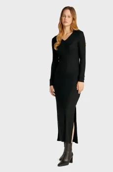 Женское черное платье SEMI SHEER RIB LONG DRESS Черный XS Calvin Klein Jeans J20J224837