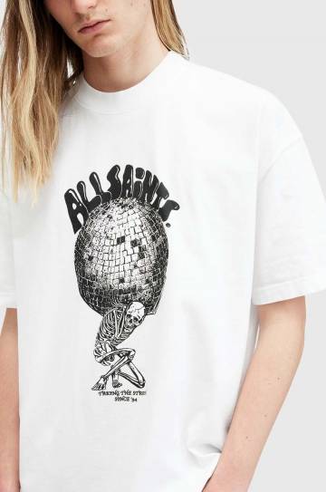 Хлопковая футболка AllSaints BURDEN мужская цвет белый с принтом M021PB Хлопковая футболка AllSaints BURDEN мужская цвет белый с принтом M021PB