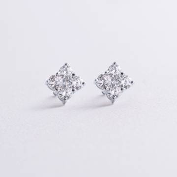 Серьги - пусеты "Fleur" с фианитами (белое золото) с09142 Серьги - пусеты "Fleur" с фианитами (белое золото) с09142